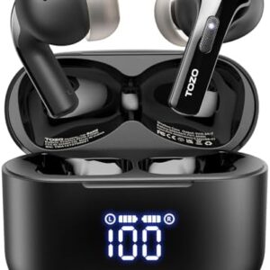 TOZO T20 Wireless Earbuds Bluetooth Headphones 48.5 Hrs Playtime, IPX8 Waterproof, Dual Mic Call Noise Cancelling with Wireless Charging Case Black