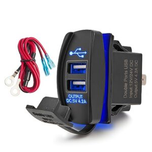 Anina 4.2A Rocker Switch Style Dual USB Charger Blue LED Light, Waterproof USB Port with 10A fuse for Marine Toggle Switch Panel on 12V-24V Car ATV UTV Boat Polaris Can-Am, Universal USB Quick Charger