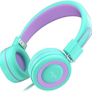 ELECDER i37 Kids Headphones Children Girls Boys Teens Foldable Adjustable On Ear Headphones 3.5mm Jack Compatible Cellphones Computer MP3/4 Kindle School Tablet Green/Purple
