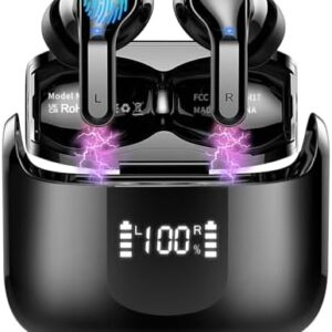 Wireless Earbud, Bluetooth Headphones 5.3 NEW 40H Ear Buds Bass Stereo Earphones Noise Cancelling Earbud with 4 ENC Mic in-Ear Bluetooth Earbud USB-C LED Display IP7 Waterproof Sport for Android iOS