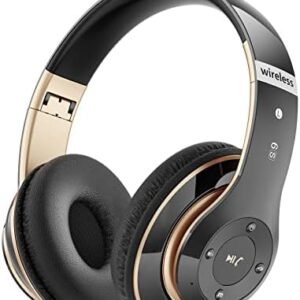 Bluetooth Headphones Over Ear, 6S Wireless Headphones Wired with 6 EQ Modes, 40 Hours Playtime Foldable HiFi Stereo Headset with Microphone, FM/TF for Cellphone/PC/Work (Black & Gold)