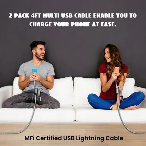Multi Charging Cable(2Pack 4FT), Nylon Braided 3 in 1 Universal Phone Charger Fast Charging with Type-C/Micro USB and IP Port, Compatible with Most Cell Phones - Image 5