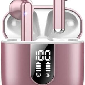 Wireless Earbuds 2024 Bluetooth 5.3 Headphones with HD Mic HiFi Stereo Sound, Wireless Earphones with Dual LED Display Touch Control, IPX7 Waterproof 30H Playtime Mini Ear Buds for iOS Android, Rose