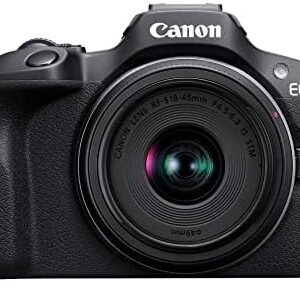 Canon EOS R100 RF-S18-45mm F4.5-6.3 is STM Lens Kit, Mirrorless Camera, RF Mount, 24.1 MP, Continuous Shooting, Eye Detection AF, Full HD Video, 4K, Lightweight, Wi-Fi, Bluetooth, Content Creation