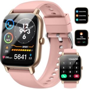 Smart Watch(Answer/Make Call), 1.85" Smart Watches for Men Women IP68 Waterproof, 110+ Sport Modes, Fitness Activity Tracker, Heart Rate Sleep Monitor, Pedometer, Smartwatch for Android iOS, Pink Gold