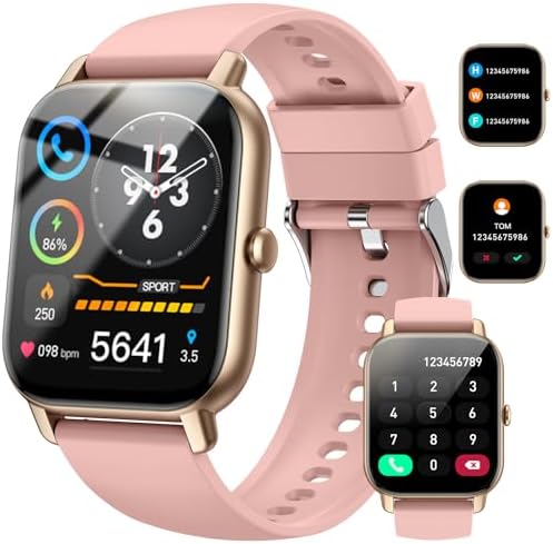 Smart Watch(Answer/Make Call), 1.85" Smart Watches for Men Women IP68 Waterproof, 110+ Sport Modes, Fitness Activity Tracker, Heart Rate Sleep Monitor, Pedometer, Smartwatch for Android iOS, Pink Gold