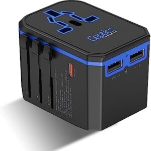 Ceptics Universal Travel Plug Adapter - Powerful 33W with PD & QC 3.0 USB-C Fast Charging - 2 USB Ports Wall Charger Type I C G A Outlets 110V 220V A/C - EU Euro US UK, Model: UP-10KU-W