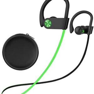 Stiive Bluetooth Headphones, 5.3 Wireless Sports Earbuds IPX7 Waterproof with Mic, Stereo Sweatproof in-Ear Earphones, Noise Cancelling Headsets for Gym Running Workout, 16 Hours Playtime - GreenBlack