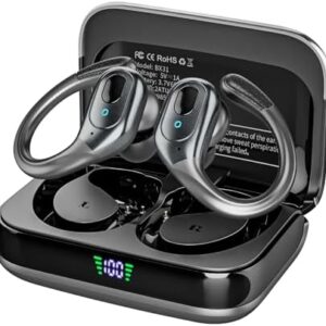 sajawass Wireless Earbuds Bluetooth Headphones 75Hrs Playback with LED Diaplay Charging Case Noise Cancelling Ear Buds with Earhooks, IPX7 Waterproof Over Ear Earphones for Sports Running Workout