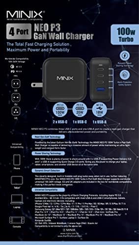 MINIX NEO P3 100W Turbo 4-Ports GaN Wall Charger, 3 x USB-C Port Fast Charging Adapter(Max 100W/20W), 1 USB-A (Max 18W). Compatible with MacBook Pro Air, iPad Pro, iPhone 14,Galaxy S9 and More. - Image 7
