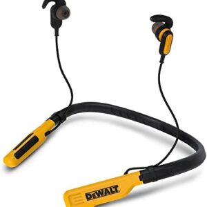 DEWALT Wireless Bluetooth Neckband Headphones — Neckband Earphones with 15H Playtime — Noise-Isolating Wireless Earbuds — Jobsite Pro Built-in Mic for Crystal-Clear Calls