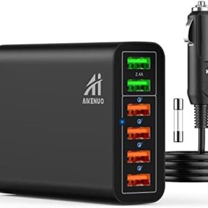 Multi Ports USB Car Charger, 96W 6 Port QC3.0 Fast Adapter Multiple Ports, with Four Quick Charge 3.0 Port, 12V-24V Multi Device Cigarette Lighter for Smart Phone & Tablets Charging