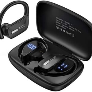 occiam Wireless Earbuds Bluetooth Headphones 48H Play Back Earphones in Ear Waterproof with Microphone LED Display for Sports Running Workout Black
