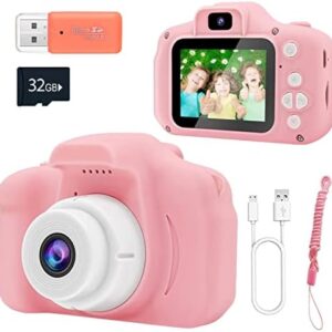 Upgrade Kids Camera,Gifts for Boys and Girls of Age 3-9, 1080P HD Digital Video Cameras for Toddler, 20M high -Definition Digital Camera, Suitable for Portable Toys with 32GB SD Card-Pink
