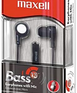 Maxell 199621 B-13 Bass Earbuds with Microphone, Black, 52-Inch Cord