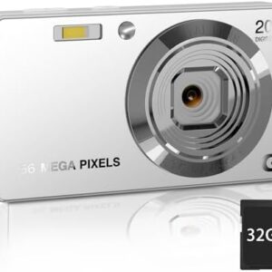 Digital Camera, 4K Ultra HD Cameras for Photography, Digital Point and Shoot Camera with 56Mp Autofocus 20X Zoom Anti Shake, Video Camera with 32GB SD Card for Adults, Teens, Beginners(Silver)