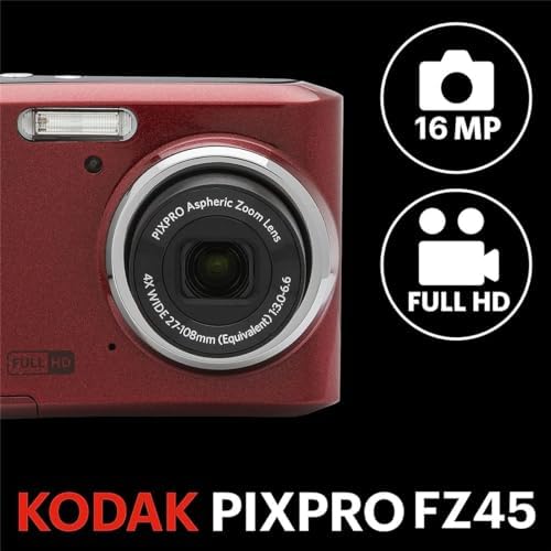 Kodak PIXPRO FZ45 Friendly Zoom 16MP Full HD Digital Camera, Red, Bundle with 32GB Memory Card and Camera Bag - Image 5
