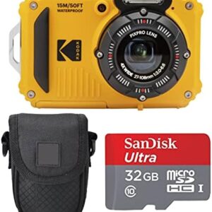 Kodak PIXPRO WPZ2 Rugged Waterproof Digital Camera Bundle with Black Point & Shoot Case + 32GB microSDHC Card (Yellow) Bundle (3 Items)