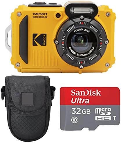 Kodak PIXPRO WPZ2 Rugged Waterproof Digital Camera Bundle with Black Point & Shoot Case + 32GB microSDHC Card (Yellow) Bundle (3 Items)