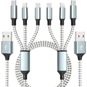 (2Pack 4FT)Multi Charging Cable, 3 in 1 Charger Cable Multi USB Nylon Braided Charging Cable, Universal Charging Cord Fast Charging with Type-C, Micro USB and IP Port for Most Phones & Tablets