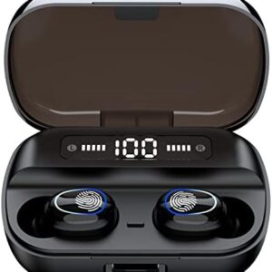 Wireless Earbuds Bluetooth Wireless Ear buds with HD Noise Cancelling Mic, HiFi Stereo Bass Sound Headphones with LED Charging Case, Touch Control Smallest In Ear Earphones for Sport/Work/Travel Black
