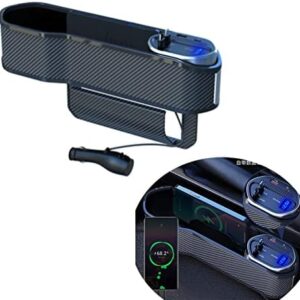 Universal Car Seat Gap Filler Organizer,Storage Box with Cup Holder Dual USB Ports,2 Charging Cables and Wireless Charger,Cigarette Lighter,Car Front Seat Box for Multifunctional Car Interior Access