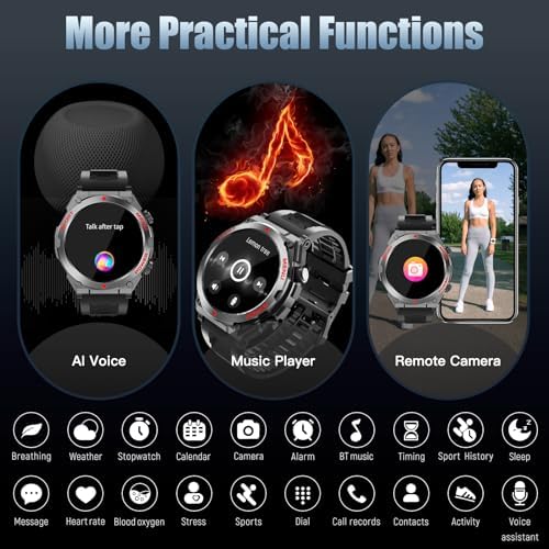 Military Smart Watch, 1.52-Inch Touch Screen Tactical Smartwatch with Text and Call, Heart Rate, Blood Oxygen, and Activity Trackers - Compatible with iPhone and Android, for Men and Women(Black) - Image 6