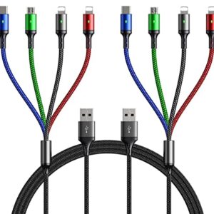 Multi Charging Cable, [10ft 2Pack] Fast Multi Charger Cable Braided 4 in 1 Multiple USB Cable Universal Charging Cord with IP/Type C/Micro USB Port for Cell Phones/IP/Samsung/Ps/LG/Tablets/More