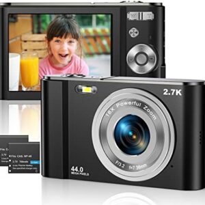 Digital Camera 2.7K Ultra HD Mini Camera 44MP 2.8 Inch LCD Screen Rechargeable Students, Compact Pocket Camera with 16X Digital Zoom YouTube Vlogging Camera for Kids,Adult,Beginners(Black)