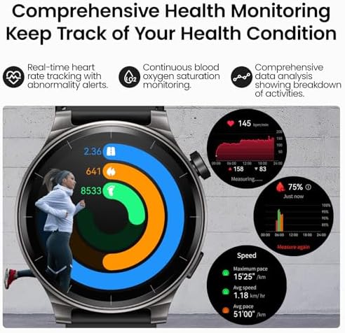 TOZO S5 Smart Watch (Answer/Make Calls), 1.43’’ AMOLED Smart Watches for Men Women 100+ Sport Modes Fitness Watch with Blood Oxygen/Sleep/Heart Rate Monitor, IP68 Waterproof Smartwatch Black - Image 5