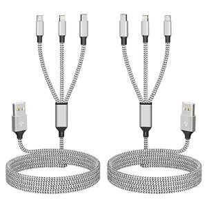 Multi Charging Cable(2Pack 4FT), Nylon Braided 3 in 1 Universal Phone Charger Fast Charging with Type-C/Micro USB and IP Port, Compatible with Most Cell Phones