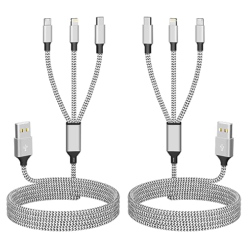 Multi Charging Cable(2Pack 4FT), Nylon Braided 3 in 1 Universal Phone Charger Fast Charging with Type-C/Micro USB and IP Port, Compatible with Most Cell Phones