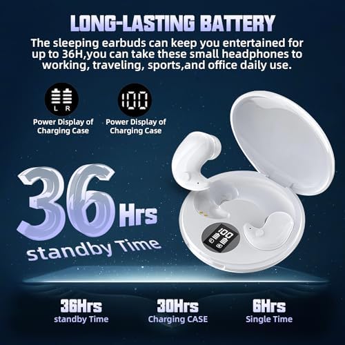 Active Noise Canceling Wireless Sleep Earbuds Invisible - Bluetooth 5.3 Mini Sleeping Earbuds for Side Sleepers Small Ears Canal,Discreet in-Ear Tiny Earphones for Sleeping,Driving,Glacier - White - Image 3