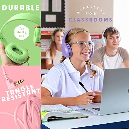 Sonitum Kids Headphones for School Bulk Set 5-Pack On-Ear, 3.5mm, Wired Headphones for Schools & Libraries – Adjustable, Cushioned Headphones (Mixed Colors) - Image 2
