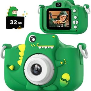 Upgrade Dinosaur Kids Camera, Christmas Birthday Gifts for Girls Boys 3-12, 1080P HD Selfie Digital Video Camera for Toddlers, Cute Portable Little Girls Boys Gifts Toys for 3 4 5 6 7 8 9 Years Old
