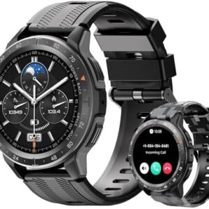 Military Smart Watch for Men (Answer/Make Calls), 35 Days Extra-Long Battery, IP68 Waterproof 1.43’’ AMOLED Fitness Tracker, 100+ Sport Modes Fitness Watch with SpO2/Sleep/Heart Rate Monitor (Black)