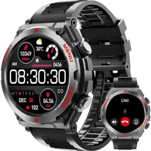 Military Smart Watch for Men, 1.52" HD Fitness Tracker Smartwatch with Answer/Make Call, Sport Watch with Heart Rate SpO2 Stress and Sleep Monitor Compatible with iPhone and Android Phones, Waterproof