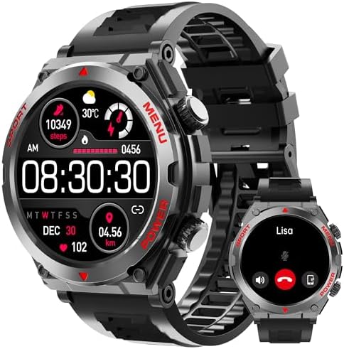 Military Smart Watch for Men, 1.52" HD Fitness Tracker Smartwatch with Answer/Make Call, Sport Watch with Heart Rate SpO2 Stress and Sleep Monitor Compatible with iPhone and Android Phones, Waterproof