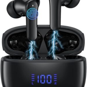 Wireless Earbuds,Bluetooth 5.3 Headphones 64Hrs Playback LED Power Display with Wireless Charging Case IPX5 Waterproof Hi-Fi Stereo in-Ear Headphones Build-in Dual Mic for Laptop iPhone Android Phone