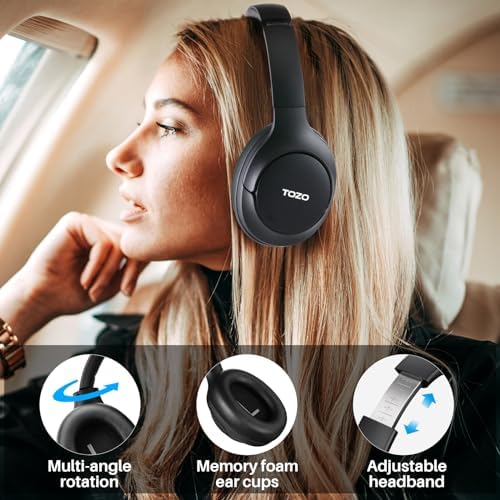 TOZO HT2 Hybrid Active Noise Cancelling Headphones, Wireless Over Ear Bluetooth Headphones, 60H Playtime, Hi-Res Audio Custom EQ via App Deep Bass Comfort Fit Ear Cups, for Home Office Travel - Image 8