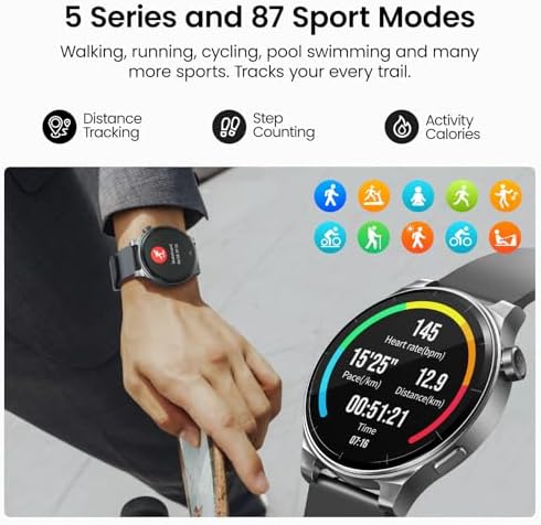 TOZO S5 Smart Watch (Answer/Make Calls), 1.43’’ AMOLED Smart Watches for Men Women 100+ Sport Modes Fitness Watch with Blood Oxygen/Sleep/Heart Rate Monitor, IP68 Waterproof Smartwatch Black - Image 7
