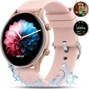 Smart Watch for Women, Smart Watches for Women Android, Reloj Inteligente para Mujer, Waterproof Ladies Round Fitness Tracker with Answer/Make Call Smartwatch 150+ Sport Modes, 1.4" Pink