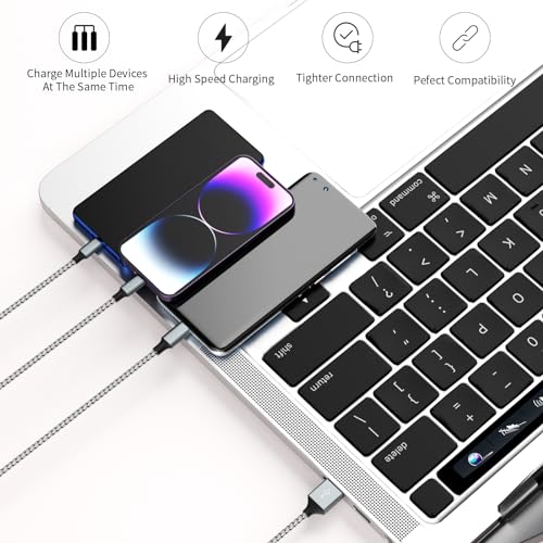 Multi Charging Cable(2Pack 4FT), Nylon Braided 3 in 1 Universal Phone Charger Fast Charging with Type-C/Micro USB and IP Port, Compatible with Most Cell Phones - Image 4