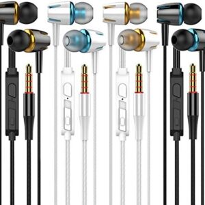 YNR 4 Pairs Wired Earbuds with Microphone & Volume Control, in Ear Earphones, Noise Islating High Definition, for 3.5mm Jack iPhone iPad iPod Samsung Google Devices (Black White)