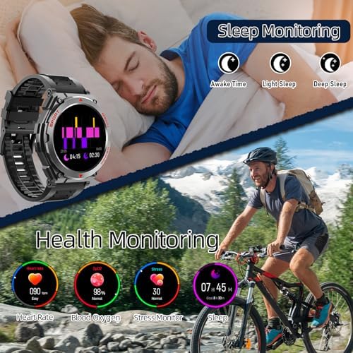 Military Smart Watch for Men, 1.52" HD Fitness Tracker Smartwatch with Answer/Make Call, Sport Watch with Heart Rate SpO2 Stress and Sleep Monitor Compatible with iPhone and Android Phones, Waterproof - Image 3