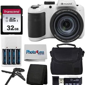 Kodak PIXPRO AZ405 Digital Camera (White) Bundle with Case, 32 GB SD Memory Card, Memory Card Wallet, Card Reader, Table Tripod, 4 AA Batteries & White Charger and Cloth
