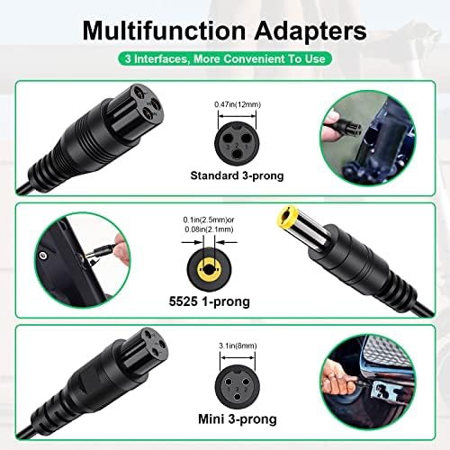 3 in 1 Replacement Charger for 2A 42v/36v 3 Claw (8mm/12mm) Female Port (5.5mm*2.5mm Universal 2.1mm) for, Jetson, Razor, Swagtron, Bird, Gotrax, Segway - Image 6