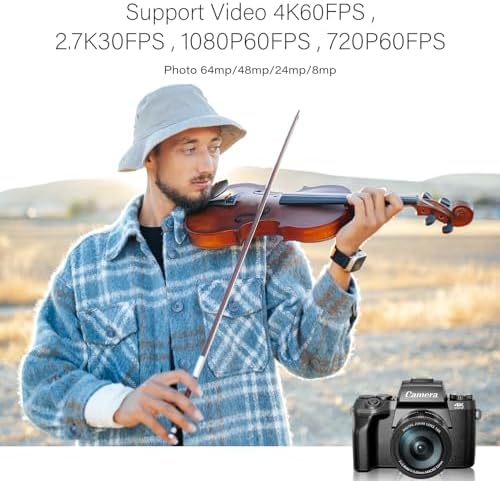 Saneen Digital Camera for Photography, 4K 64MP WiFi Touch Screen Vlogging Camera with Flash, 32GB SD Card, Lens Hood, 3000mAH Battery, Front and Rear Cameras, 4″Big Screen, Hot Shoe Interface - Black - Image 2