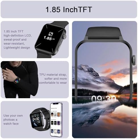 IOWODO Smart Watch for Men Women - 1.85''HD Screen with Make and Answer Calls, with AI Voice Assistant, SpO2/Heart Rate/Sleep Monitor, 100+ Sports Modes, Smartwatch for Android and iOS (2 Straps) - Image 2