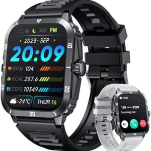 Smartwatch for Men Fitness Smart Watch: 2.0 inch Wrist Watch with Bluetooth Call Answer - Android iOS Compatible Military 3ATM Waterproof 100+ Sports Digital Activity Tracker Heart Rate Sleep Monitor